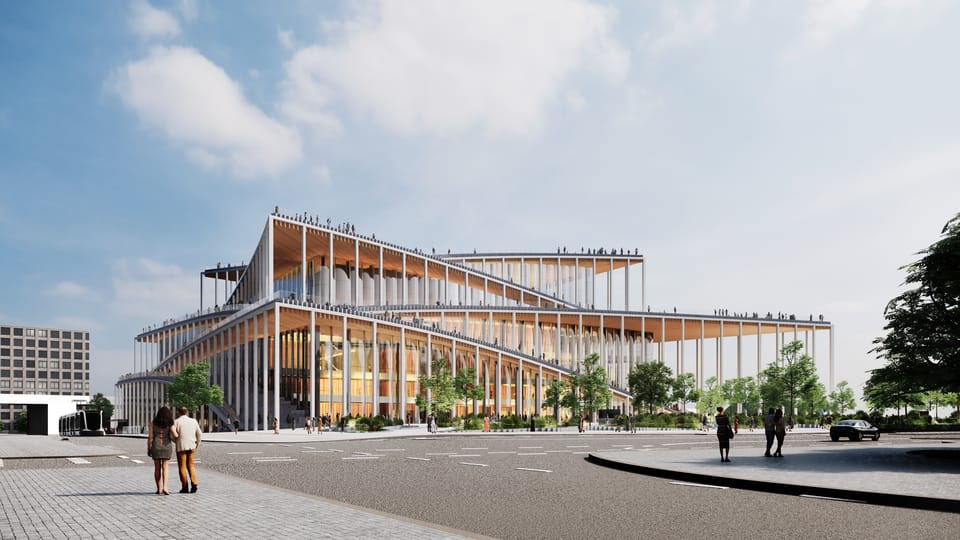 Filarmónica de Vltava en Praga por arquitectos daneses (visualización) | Fuente: Bjarke Ingels Group (BIG) / CAMP Filarmónica de Vltava en Praga por arquitectos daneses (visualización) | Fuente: Bjarke Ingels Group (BIG) / CAMP