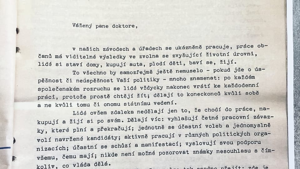 El texto de la carta de Václav Havel a Gustáv Husák | Foto: Dominika Bernáthová,  Radio Prague International