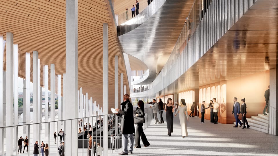 Filarmónica de Vltava en Praga por arquitectos daneses (visualización) | Fuente: Bjarke Ingels Group (BIG) / CAMP Filarmónica de Vltava en Praga por arquitectos daneses (visualización) | Fuente: Bjarke Ingels Group (BIG) / CAMP