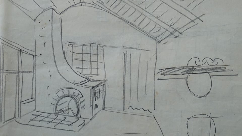 Boceto del interior de la cabaña de Sedlák. Arquitecto: Karel Dudych  | Foto: Adam Štěch