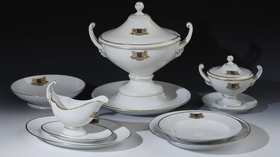 Selección de utensilios de vajilla del presidente T. G. Masaryk, Palacio de Lány, foto: © Colección del Castillo de Praga, Jan Gloc Selección de utensilios de vajilla del presidente T. G. Masaryk, Palacio de Lány, foto: © Colección del Castillo de Praga, Jan Gloc
